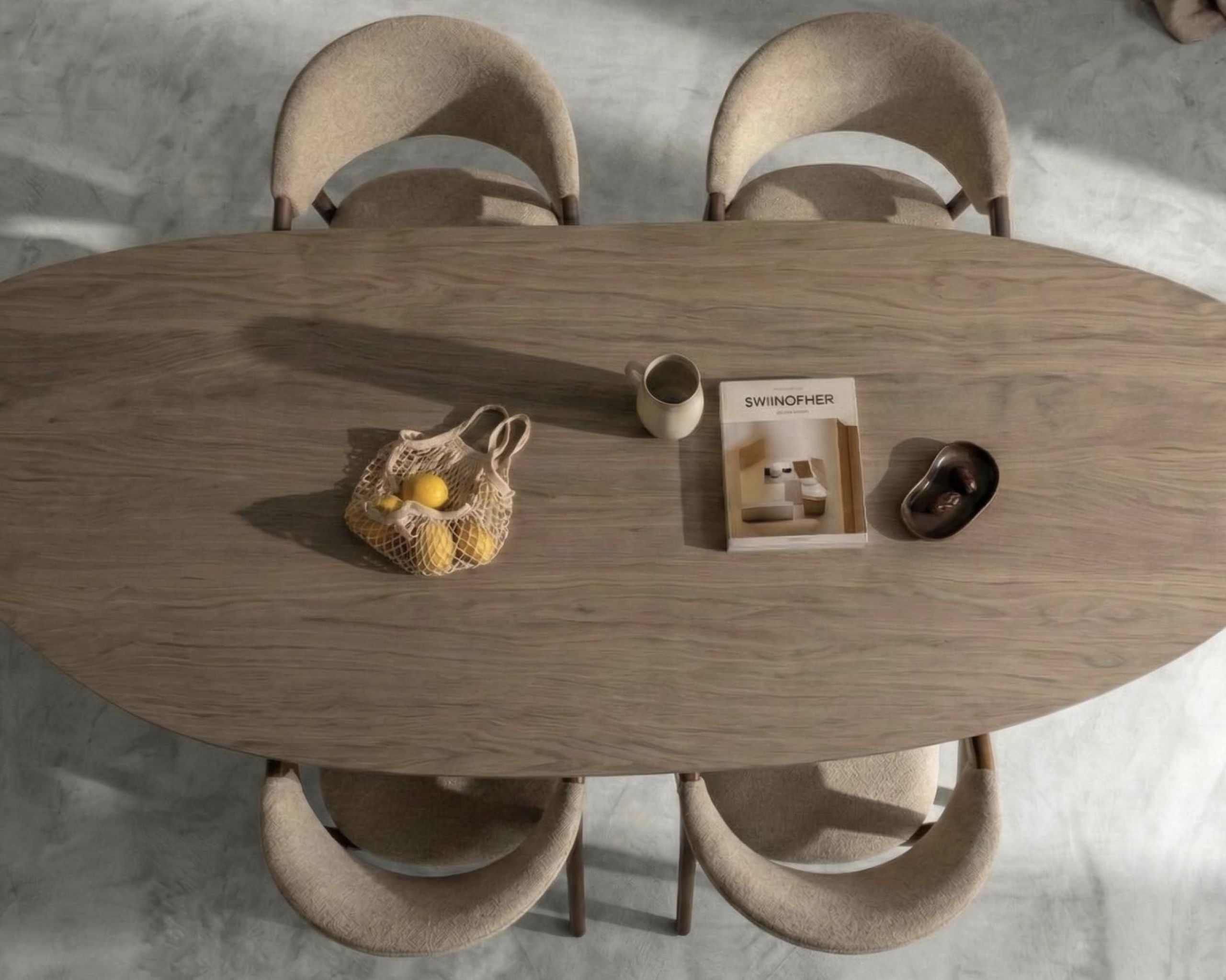 Taupe behandeld eiken tafelblad zonder noesten