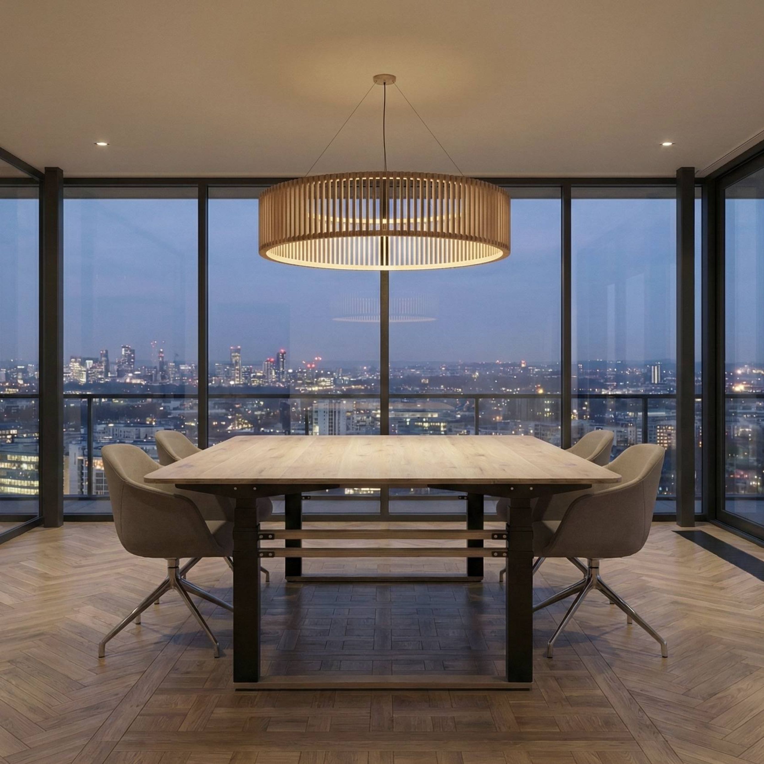 Duurdame vergadertafel van afgekeurd hout.