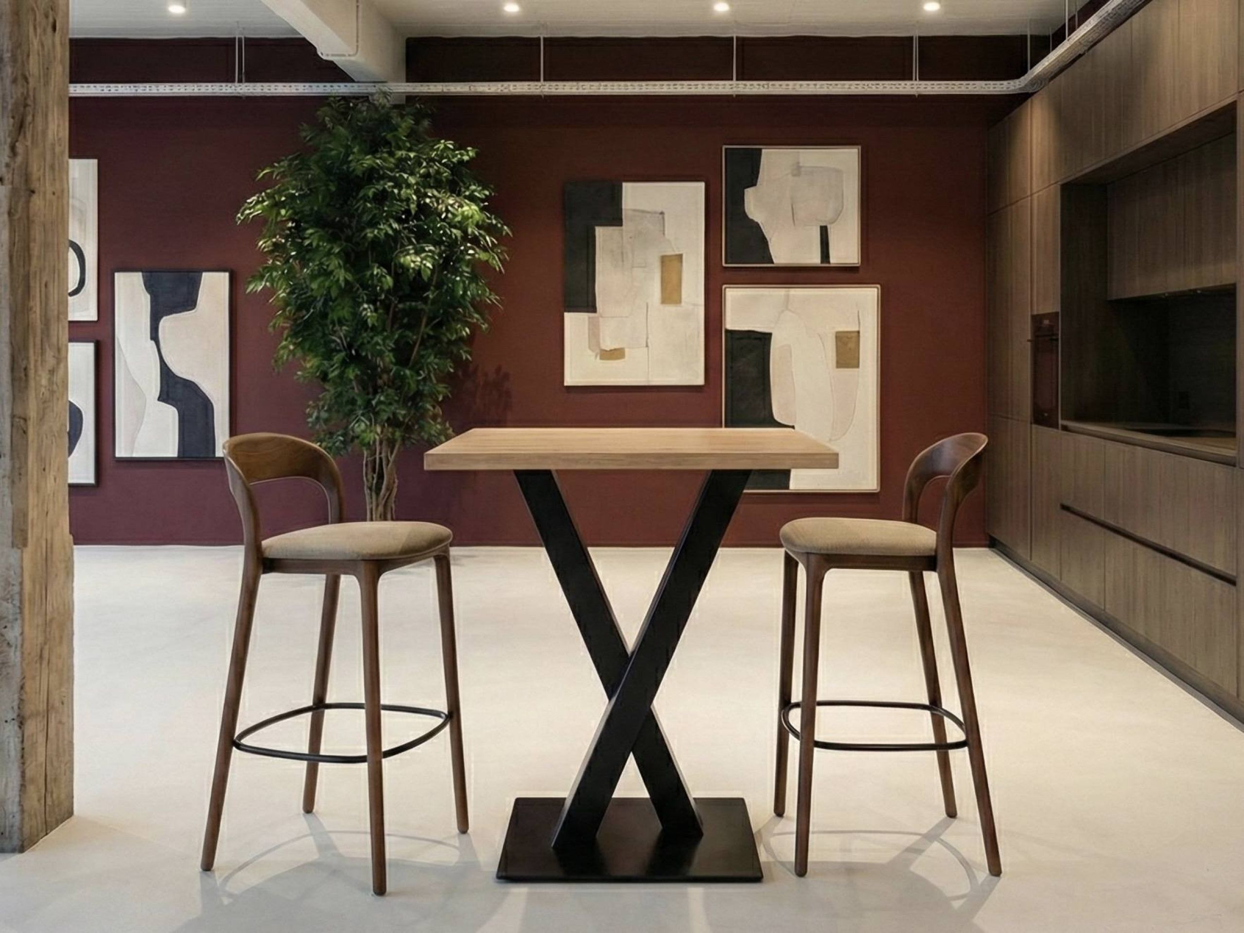 Hoge tafel met verdikt blad van 40mm zonder noesten