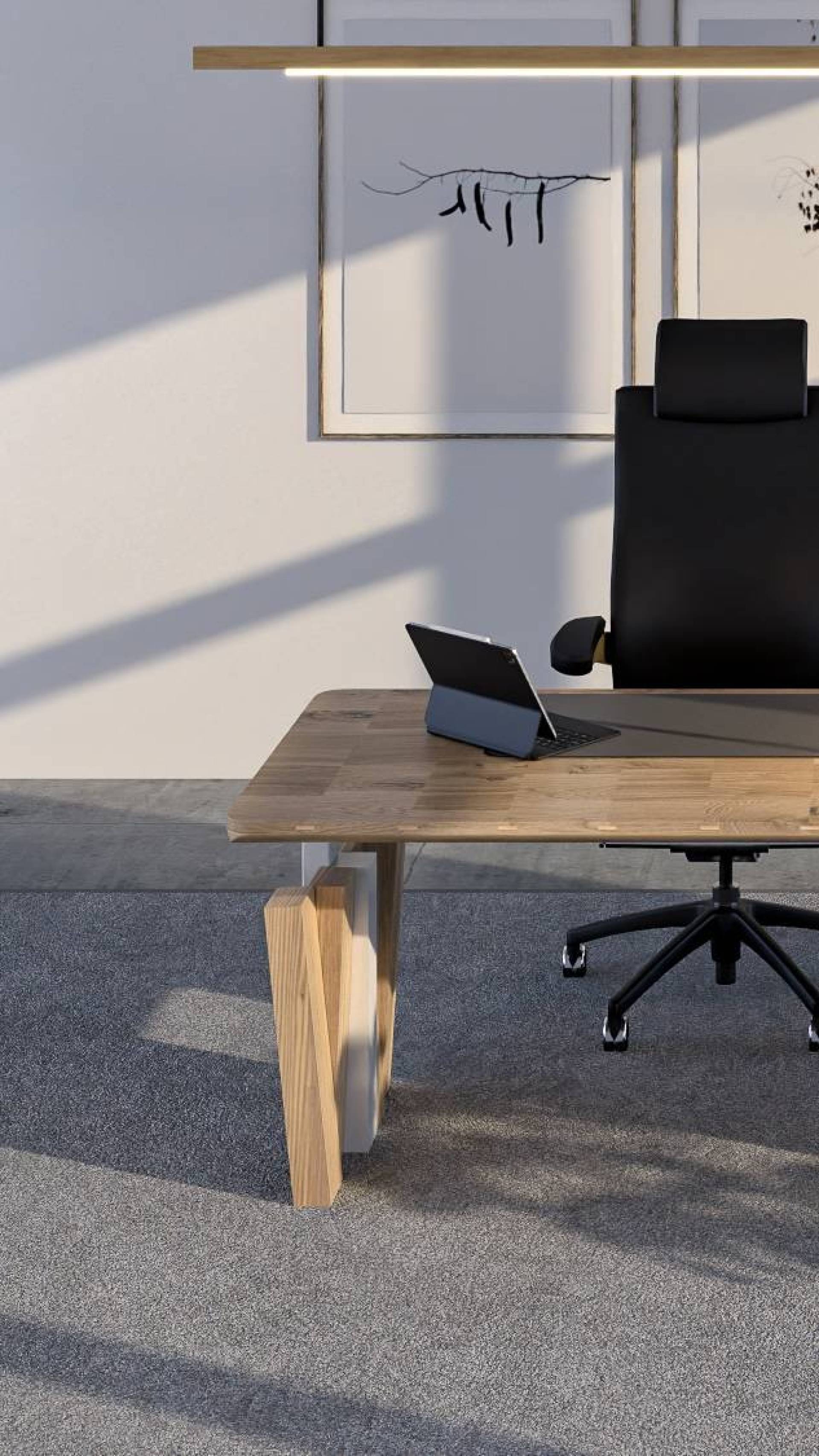 Cliff The One - Zit sta bureau met massief houten wangen Massief houten bureau Cliff The One, elektrisch verstelbaar