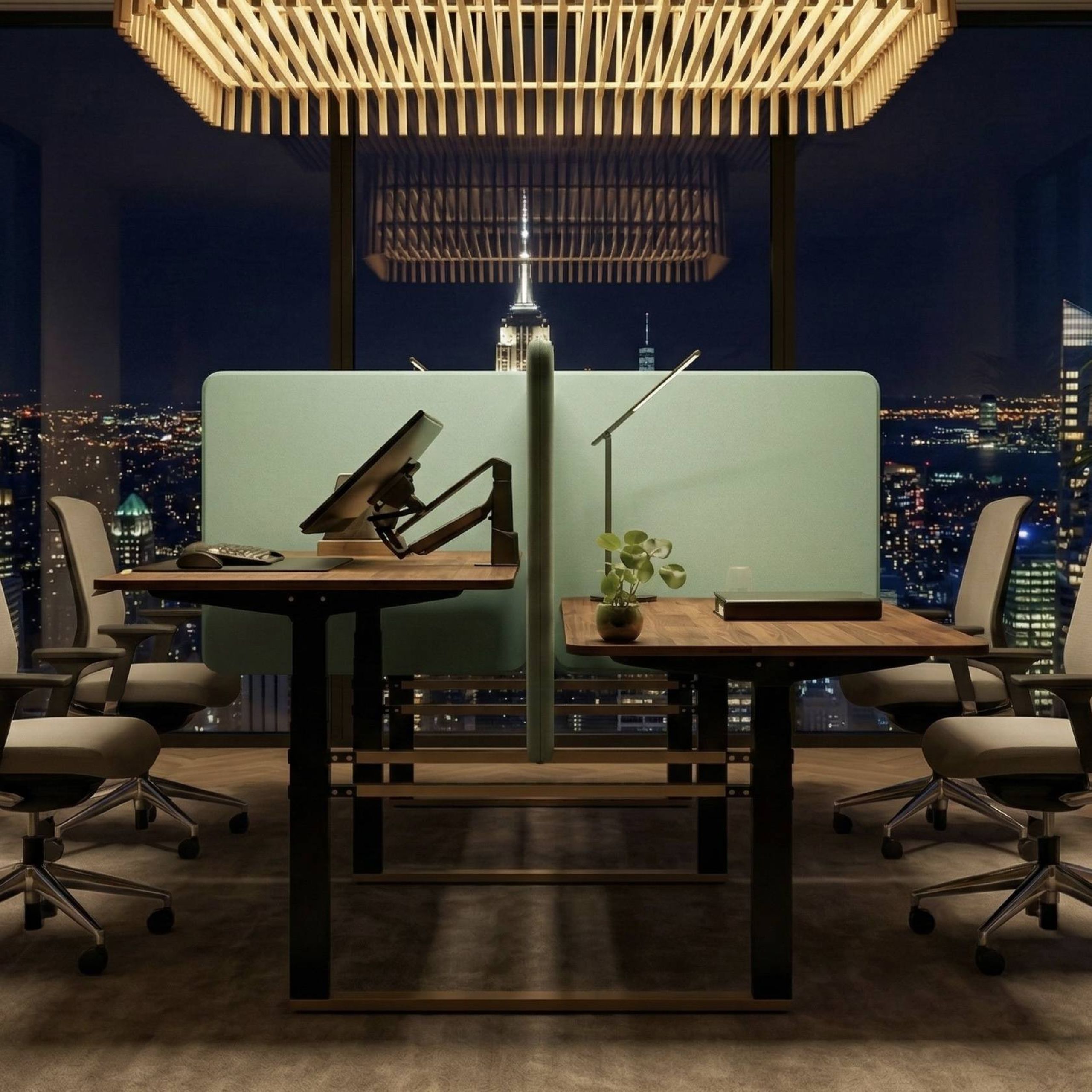 Rubberwood bureuablad met walnoot kleur duo zit sta bureau