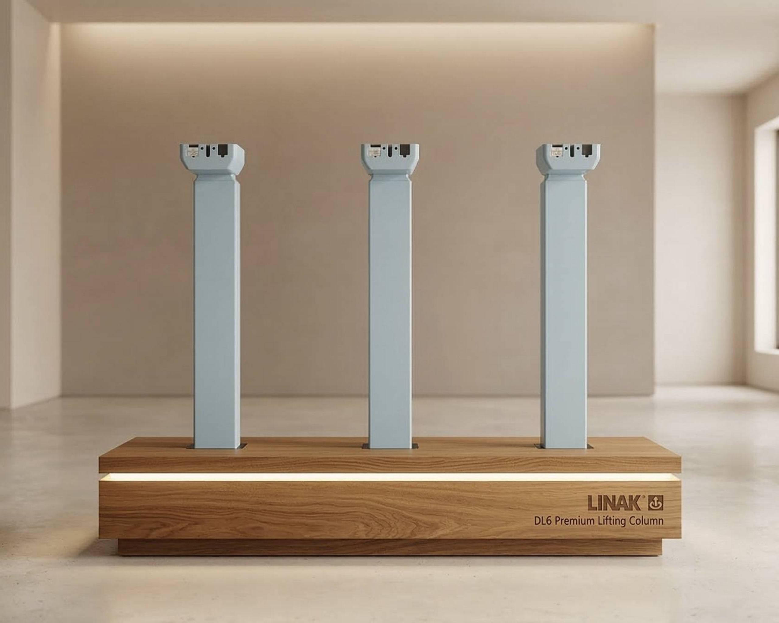 Blauwe kleur zit-sta bureau poten Linak DL6 Erperium