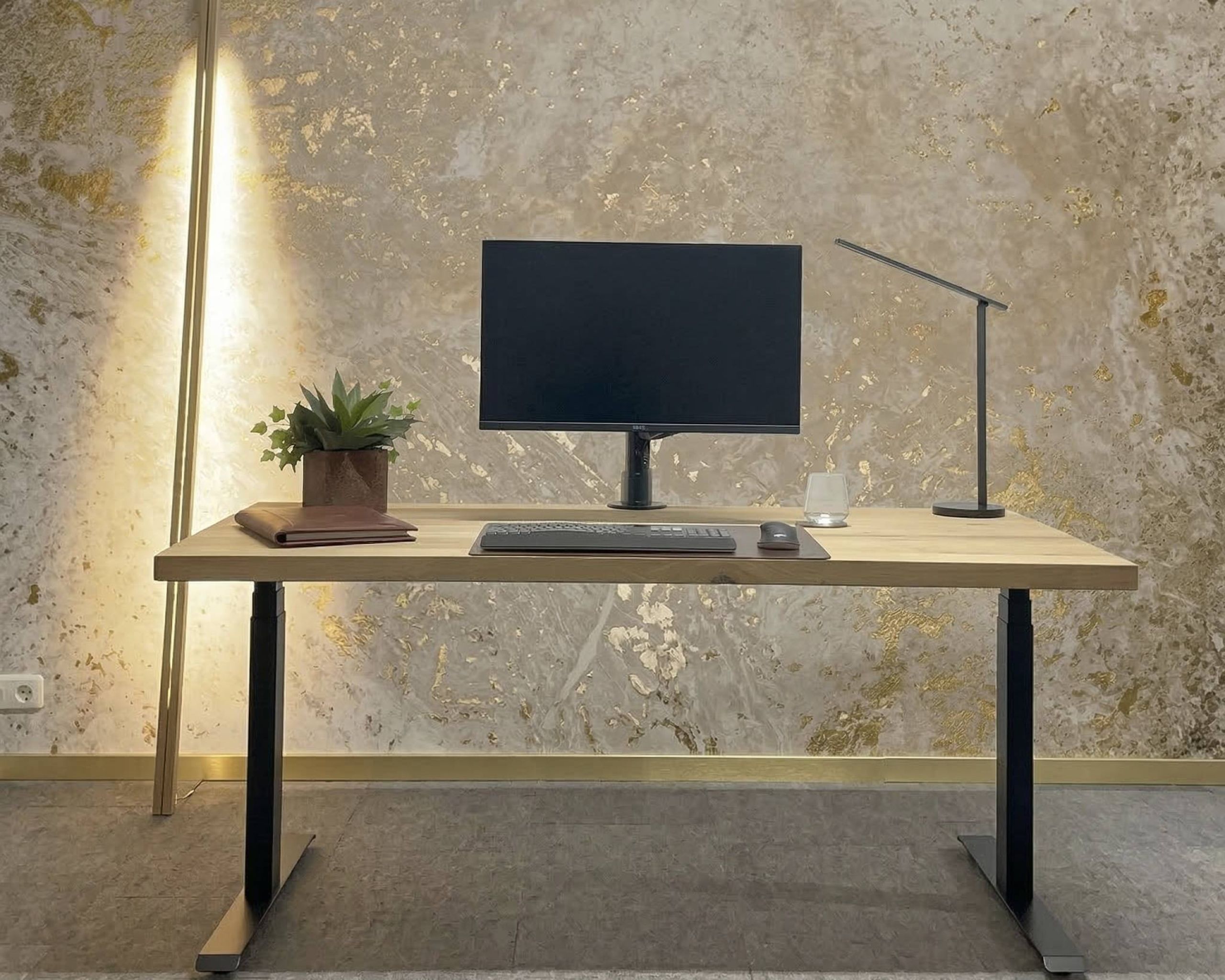 Blank eiken zit-sta bureau 38mm verdikt bureaublad