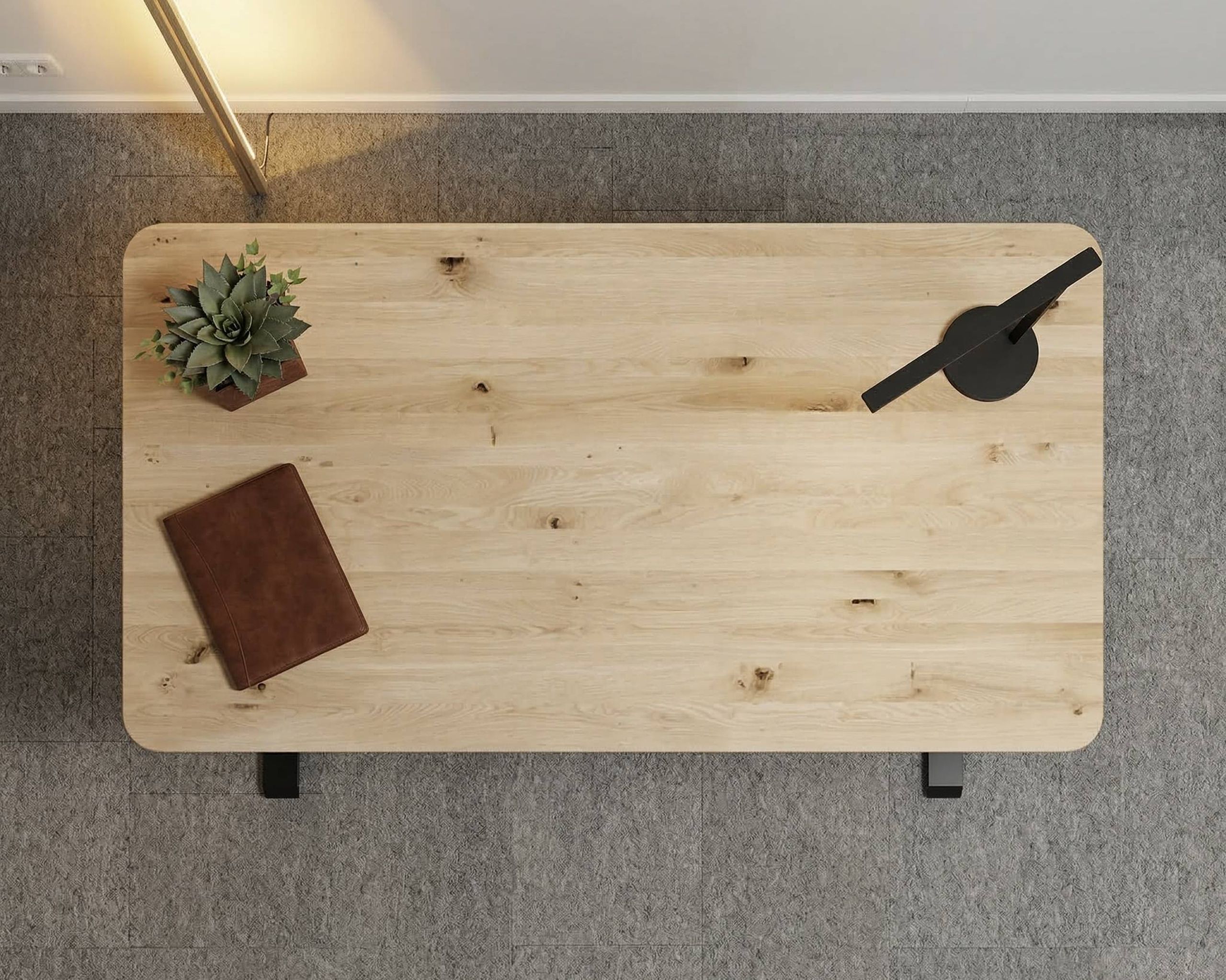 Bovenaanzicht Refine eiken smalle planken tafelblad