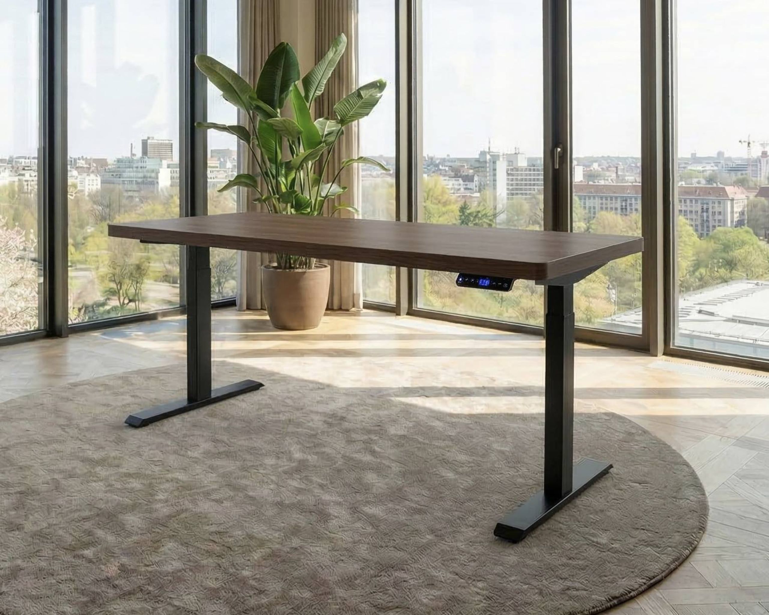 Zit-sta bureau met verdikte rand Wengé