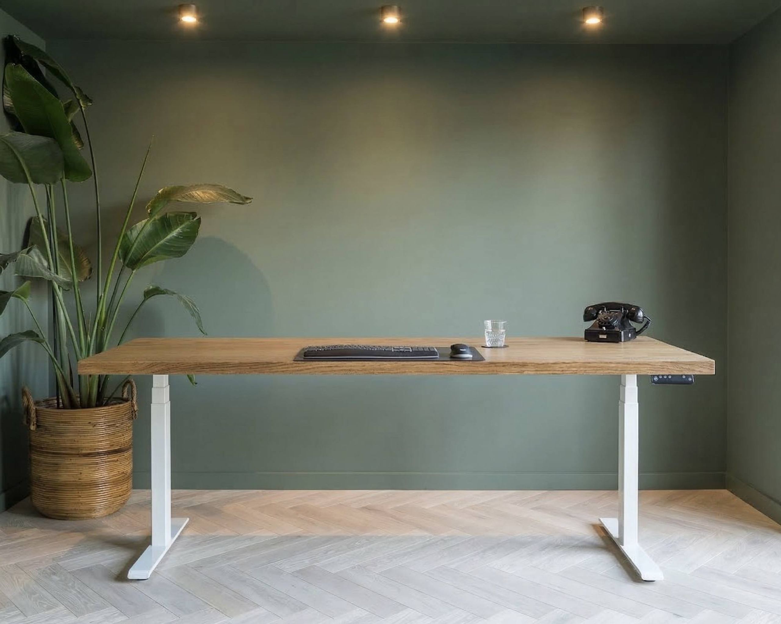 Gestoomd eiken bureaublad verdikt 40mm met wit onderstel